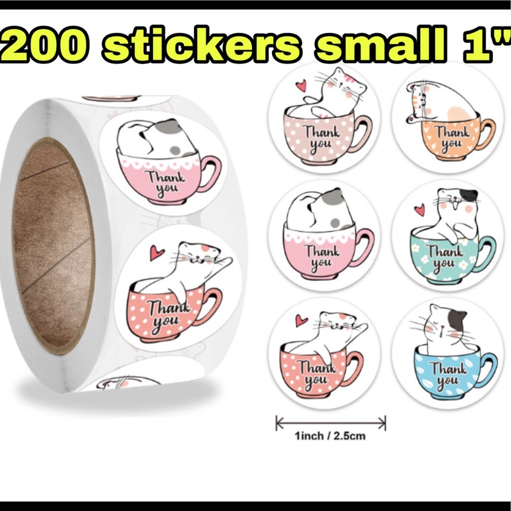200 thank you cat stickers small 1”